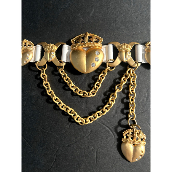 White Leather & Chain Belt Unique Crown Streets Ahead Santa Monica, Ca. Size M main image 5